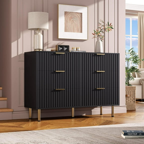 AOILE Modern 6-Drawer Dresser with Large Top, Honeycomb Pattern Cabinet, Storage Organizer for Bedroom, Living Room, or Home Office