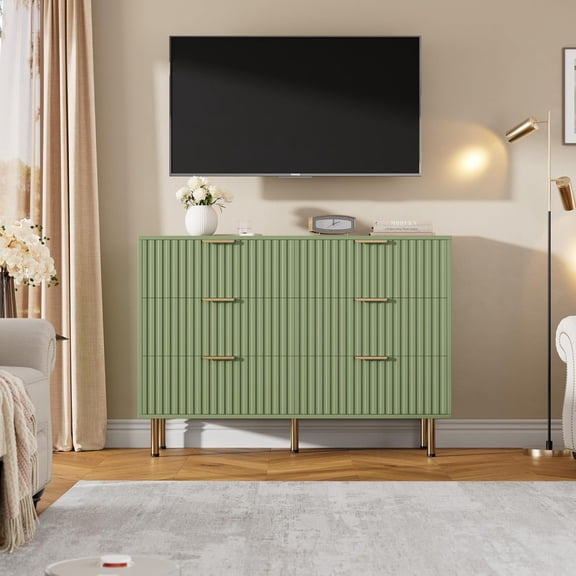AOILE Modern 6-Drawer Dresser with Large Top, Honeycomb Pattern Cabinet, Storage Organizer for Bedroom, Living Room, or Home Office
