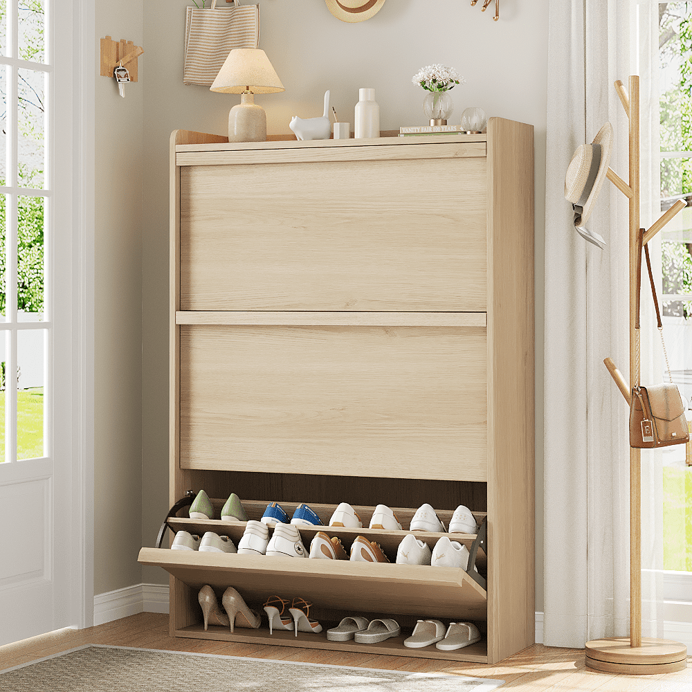 Betterhood Slim Shoe Cabinet With Flip Drawers - Hidden Storage Organizer For Entryway, Hallway Or Foyer