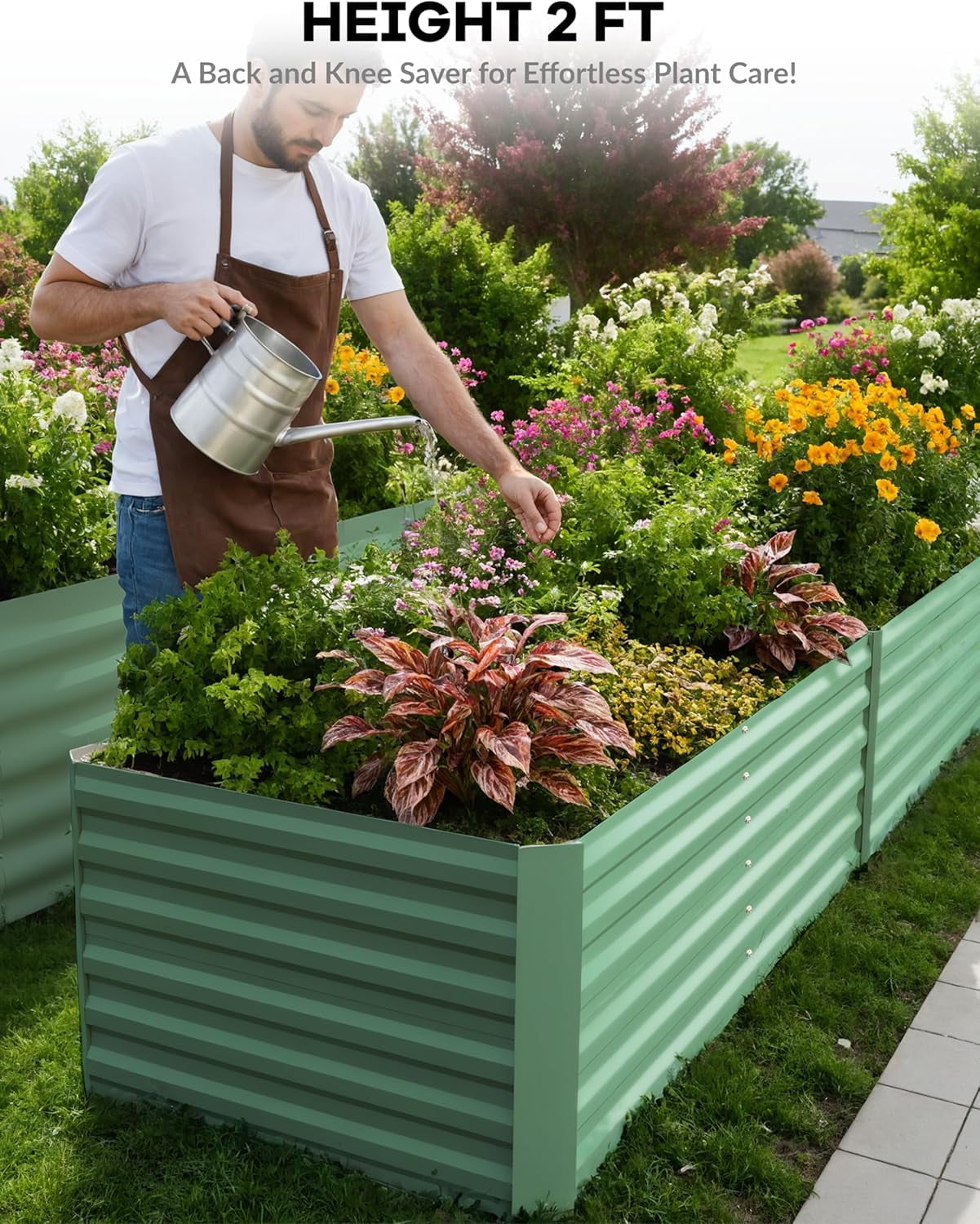 AOILE Outdoor Metal Raised Garden Bed, 2FT Deep Planter Box for Vegetables, Flowers, 350 Gal Capacity