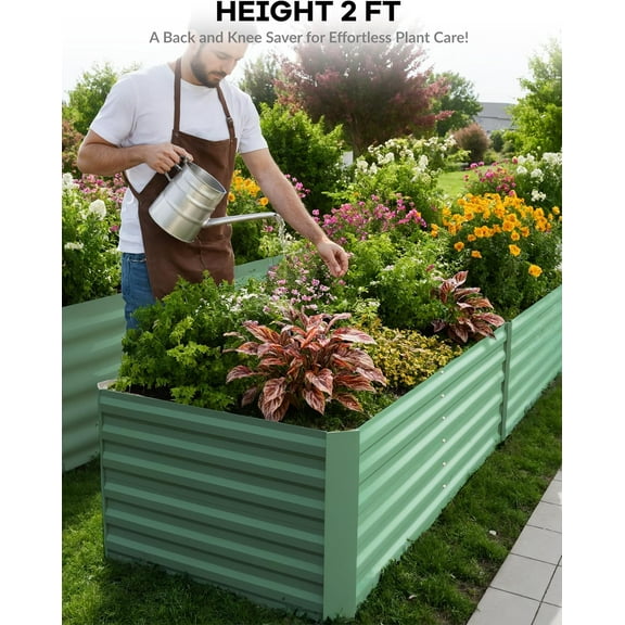 AOILE Outdoor Metal Raised Garden Bed, 2FT Deep Planter Box for Vegetables, Flowers, 350 Gal Capacity