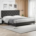 thumbnail image 1 of AOILE Platform Bed Frame with Upholstered Headboard, Fabric Upholstered Bed Frame with Adjustable Headboard, Bed Frame with Diamond Pattern and Soft Fabric, Wood Slat Support, Grey, Pink, Beige, 1 of 9