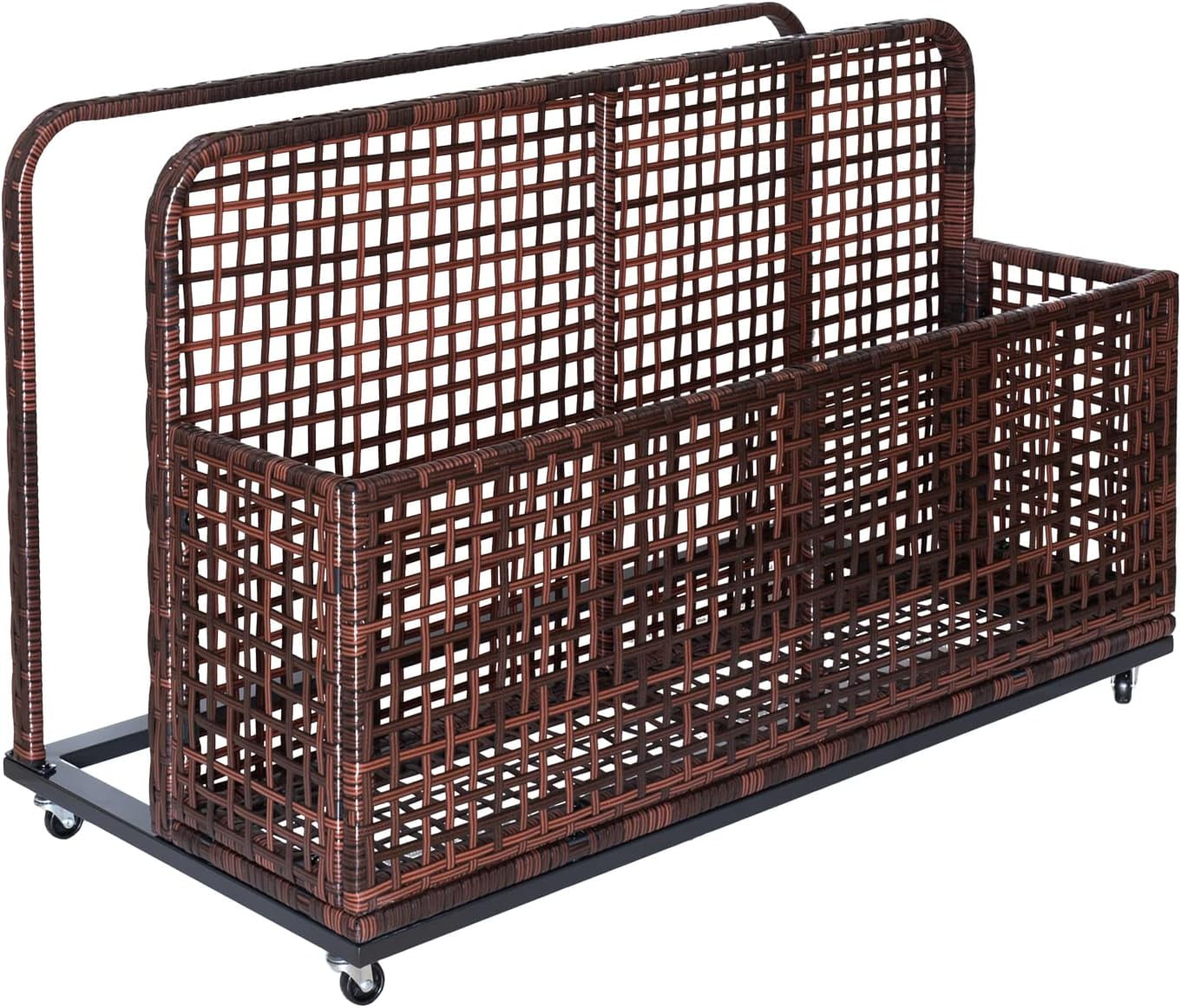 AOILE Poolside Storage with Rolling Wheels, PE & Iron Outdoor Storage Toy Rack for Poolsides, Patios, Gardens, Waterproof, Weather Resistant and Easy Mobility, Brown