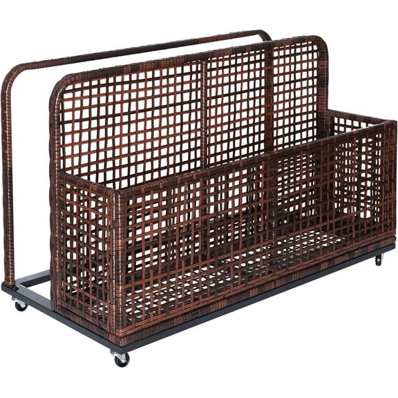 AOILE Poolside Storage with Rolling Wheels, PE & Iron Outdoor Storage Toy Rack for Poolsides, Patios, Gardens, Waterproof, Weather Resistant and Easy Mobility, Brown