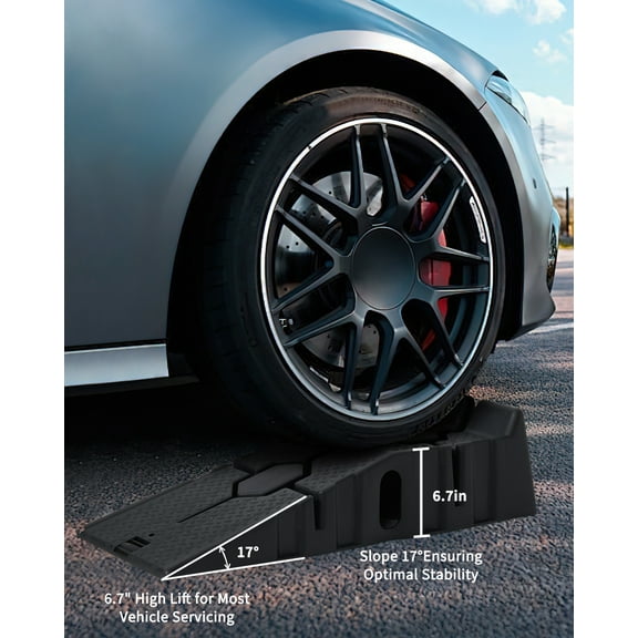AOILE Portable Low Profile Car Service Ramps, 5 Ton (12,000 LBS) Capacity Heavy Duty Plastic Auto Ramps, 6.7" Lift Height for Oil Changes, Car Repair, Garage Maintenance, 2 Pack, Black