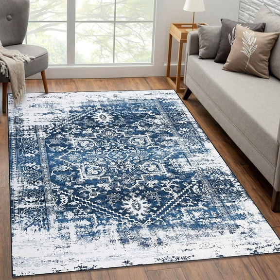 AOILE Runner Rug Washable Hallway Non-Slip Distressed Vintage Carpet Runner Traditional Medallion Long Rug Non-Shedding Throw Carpet for Kitchen Bedroom