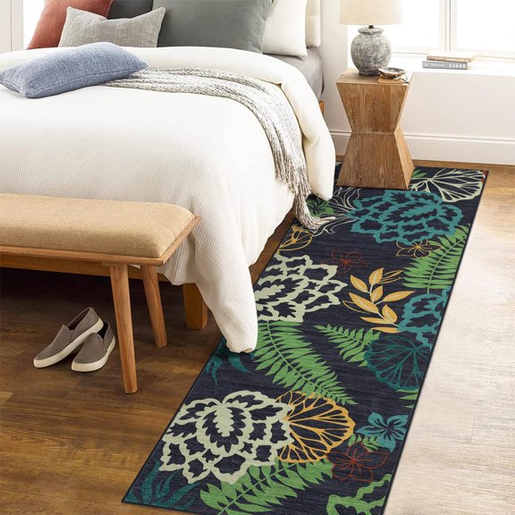 AOILE Runner Rug, Washable Modern Floral Hallway Rug, Non-Slip Non-Shedding Low Pile Farmhouse Floor Throw Carpet for Bedroom, Living Room