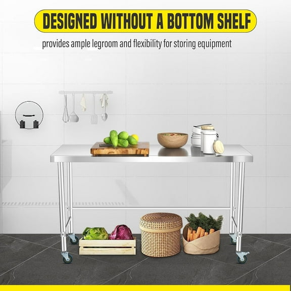 AOILE Stainless Steel Table with Wheels, Kitchen Restaurant Stainless Steel Prep Work Table with Open Base