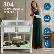AOILE Stainless Steel Utility Sink with Faucet & Storage, Freestanding Laundry/Kitchen Sink