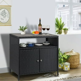 Flamaker Outdoor Storage Cabinet Weatherproof Acacia Wood Outdoor Cabinet with 2 Magnetic Doors Used for Outdoor Storage, Buffet Cabinet, TV Stand, Bar Table, Potting Table (Grey)