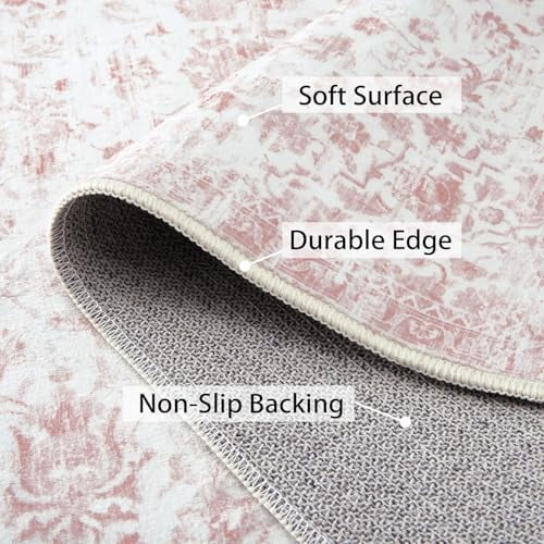 AOILE Vintage Distressed Rug – Washable Stain-Resistant Non-Slip Hallway Accent Rug, Oriental Floral Medallion Country Entryway Rug for Kitchen, Laundry, Luxurious Vintage Floral Design