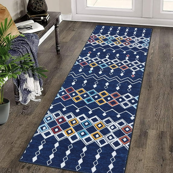 AOILE Vintage Trellis Area Rug, Washable Stain-Resistant Dining Room Carpet, Non-Slip Non-Shedding Indoor Carpet, Soft Low Pile Folding Area Rug for Bedroom, Living Room