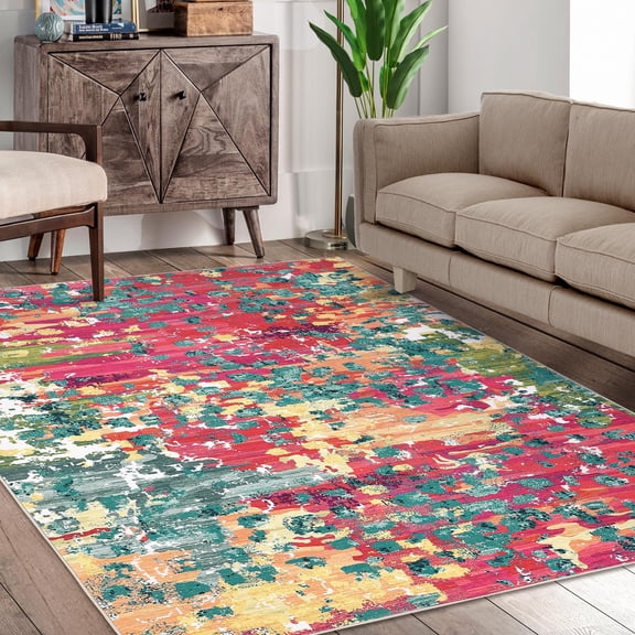AOILE Washable Entryway Rug – Modern Abstract Non-Slip Ultra-Thin Floor Cover for Kitchen
