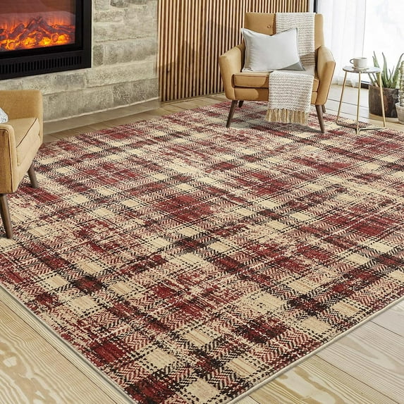 AOILE Washable Plaid Runner Rug – Ultra-Soft Modern Farmhouse Area Rug for Hallway, Bedroom, Living Room, Kitchen, Bathroom, and Entryway