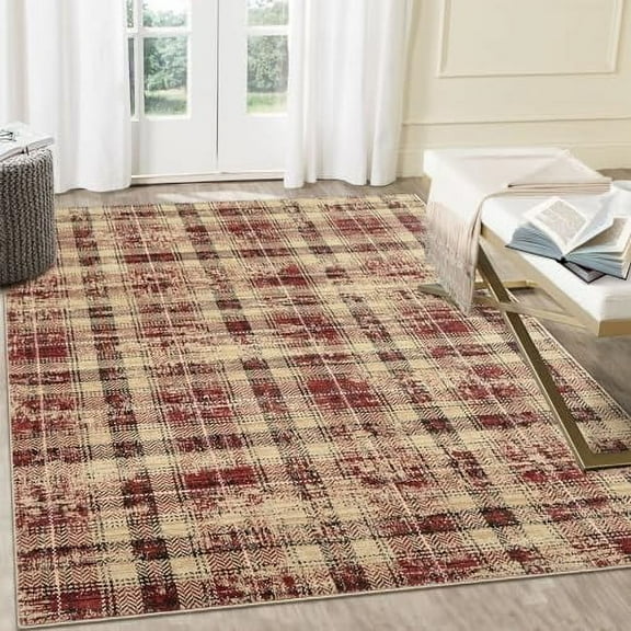 AOILE Washable Plaid Runner Rug – Ultra-Soft Modern Farmhouse Area Rug for Hallway, Bedroom, Living Room, Kitchen, Bathroom, and Entryway