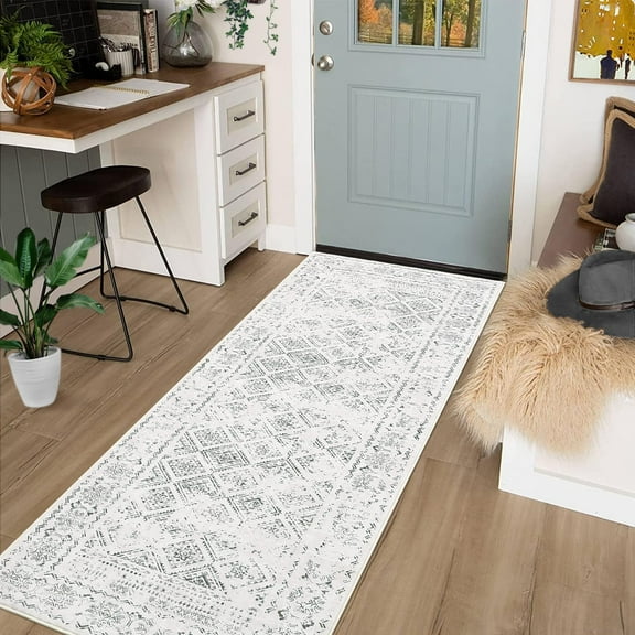 AOILE Washable Runner Rug – Soft Non-Slip Distressed Entryway Carpet, Stain-Resistant Low Pile Rug for Bedroom, Kitchen, Bathroom, Laundry & Hallway