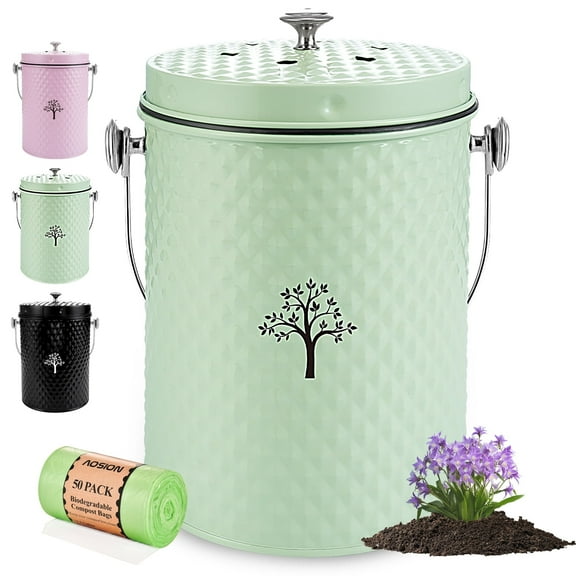 AOIOSN,Countertop Compost Bin KitchenOdorless Indoor Compost Bin with Lid and Compost Bags,Compost Bucket Composter Container for Food Waste,Green