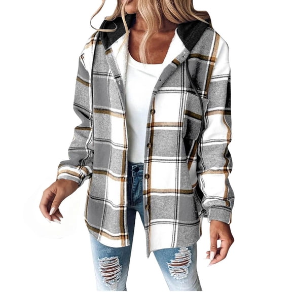 AOIROE Fall Coats for Women 2025,Mens Jacket,Plaid Shacket Jacket Women,Shirt Jacket Women,Coats for Women Trendy,Women Flannel Shirts,Fall Jackets for Women 2025,Gray,2XL