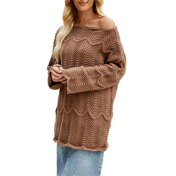AOIROE Long Sleeve Sweater for Women,Oversized off The Shoulder Sweater,Cute Sweaters for Women,off The Shoulder Tops for Women,Plus Size Fall Fashion,Fall Sweaters for Women,A,S