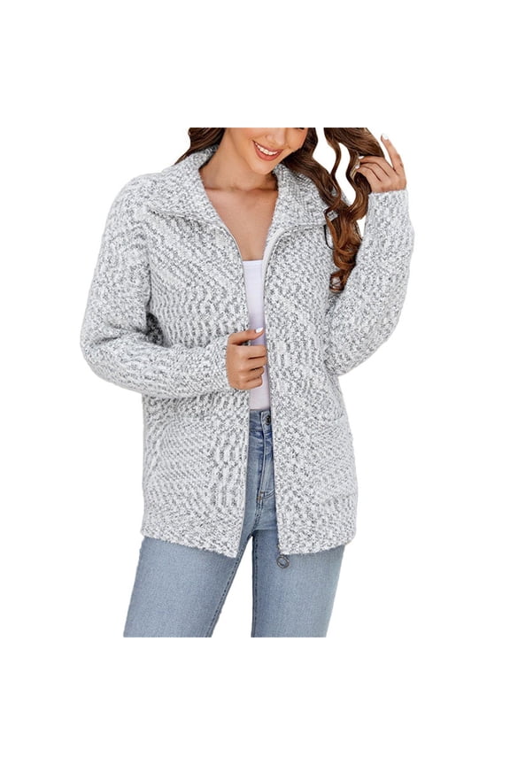 Zip Sweaters for Women,Knit Jacket Women,Womens Cardigan Sweaters,Zipper Lapel Sweater,Knit Zip Up Sweater,Fall Cardigans for Women,Cardigan Sweaters for Women,Light Ashy,M