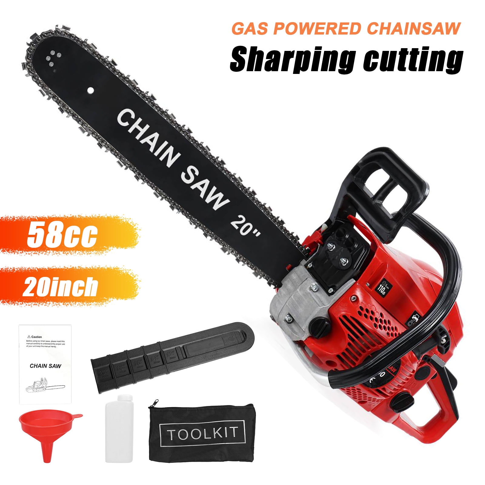 AOJA 20 Inch Gas Chainsaw, 58CC 2-Stroke Gas Powered Chainsaw, Handheld Cordless Chainsaw, High-Power Logging Saw for Farm/Garden/Ranch/Wood (Red)