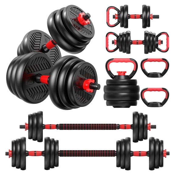 AOJA 4-in-1 Adjustable Dumbbell Set, Adjustable Weights Home Gym Equipment with Dumbbell, Barbell, Kettlebell, Push-Up Modes for Total Body Workouts