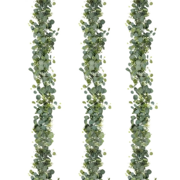 AOJA Faux Eucalyptus Garland with White Blooms - Lifelike Hanging Greenery for Walls, Mantel & Holiday Home Decor,3pcs