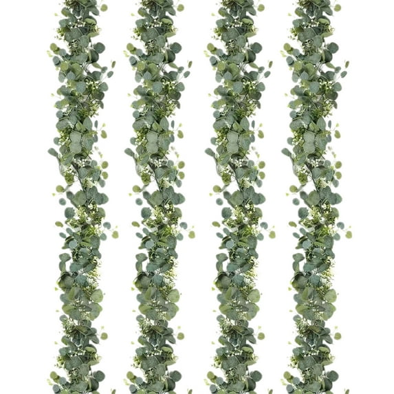 AOJA Faux Eucalyptus Garland with White Blooms - Lifelike Hanging Greenery for Walls, Mantel & Holiday Home Decor,4pcs