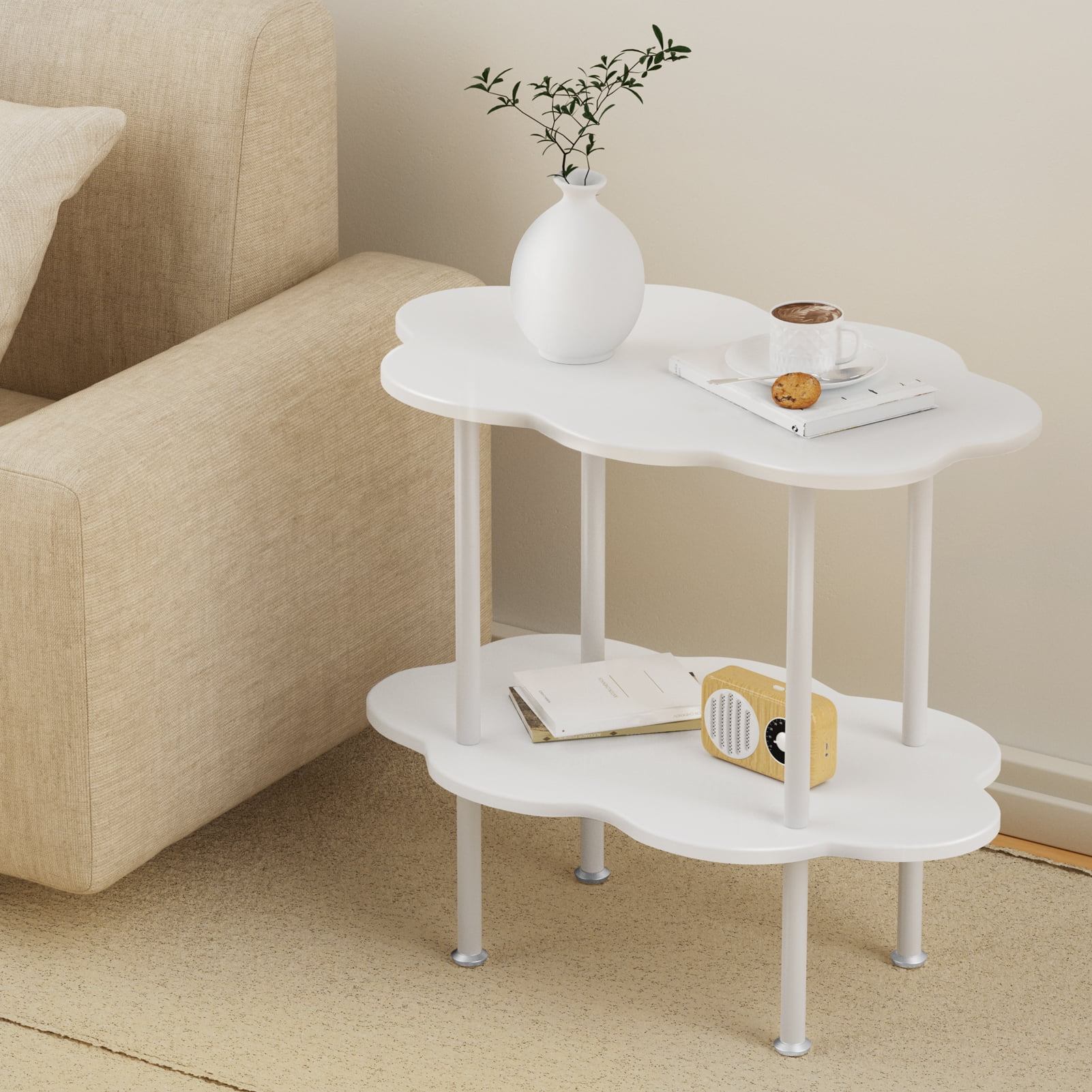 AOJA Small Round Table, Coffee Tables with Storage Coffee Tables, Cloud Shaped Tea Table For Living Room, Bedroom