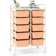 thumbnail image 1 of AOJDVE 10 Drawers Rolling Cart, Classroom Organizers, Storage Cart with Wheels, for Teacher Office Home School Supplies Tool Craft Art Paper, Peach Fuzz, 1 of 17