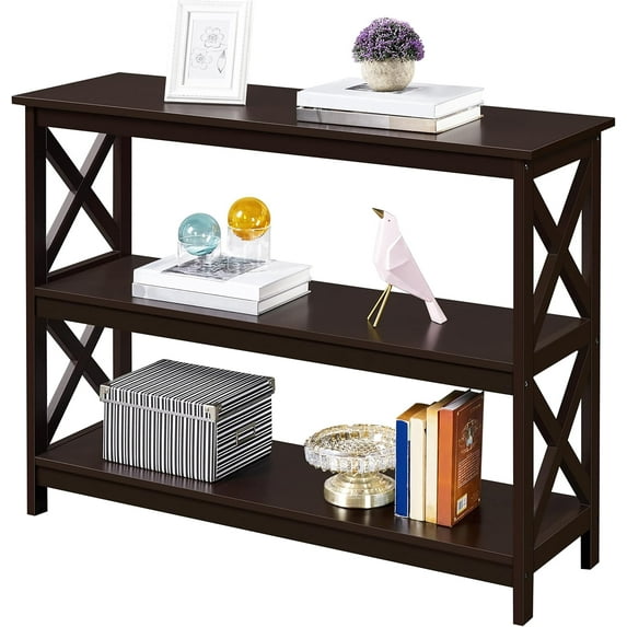 AOJDVE 3 Tier Console & Sofa Table with Storage, Narrow Long Entryway Table for Small Space, Espresso Bookshelf, Living Room Accent Furniture