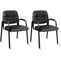 AOJDVE Contemporary Leather Chair, Set of 2 - Black, Reception, Office, Guest, Waiting Room, No Wheels, Padded Arms, 275 lbs Capacity