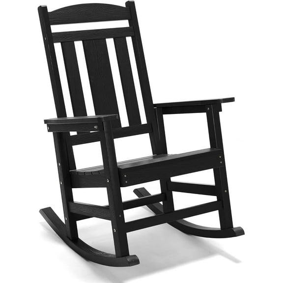 AOJDVE Rocking Chair Outdoor, Weather Resistant Poly Plastic Rocker Chairs, 350lb Heavy Duty, Oversized Porch for Adult, High Back Smooth Chairs Outdoor & Indoor, Black