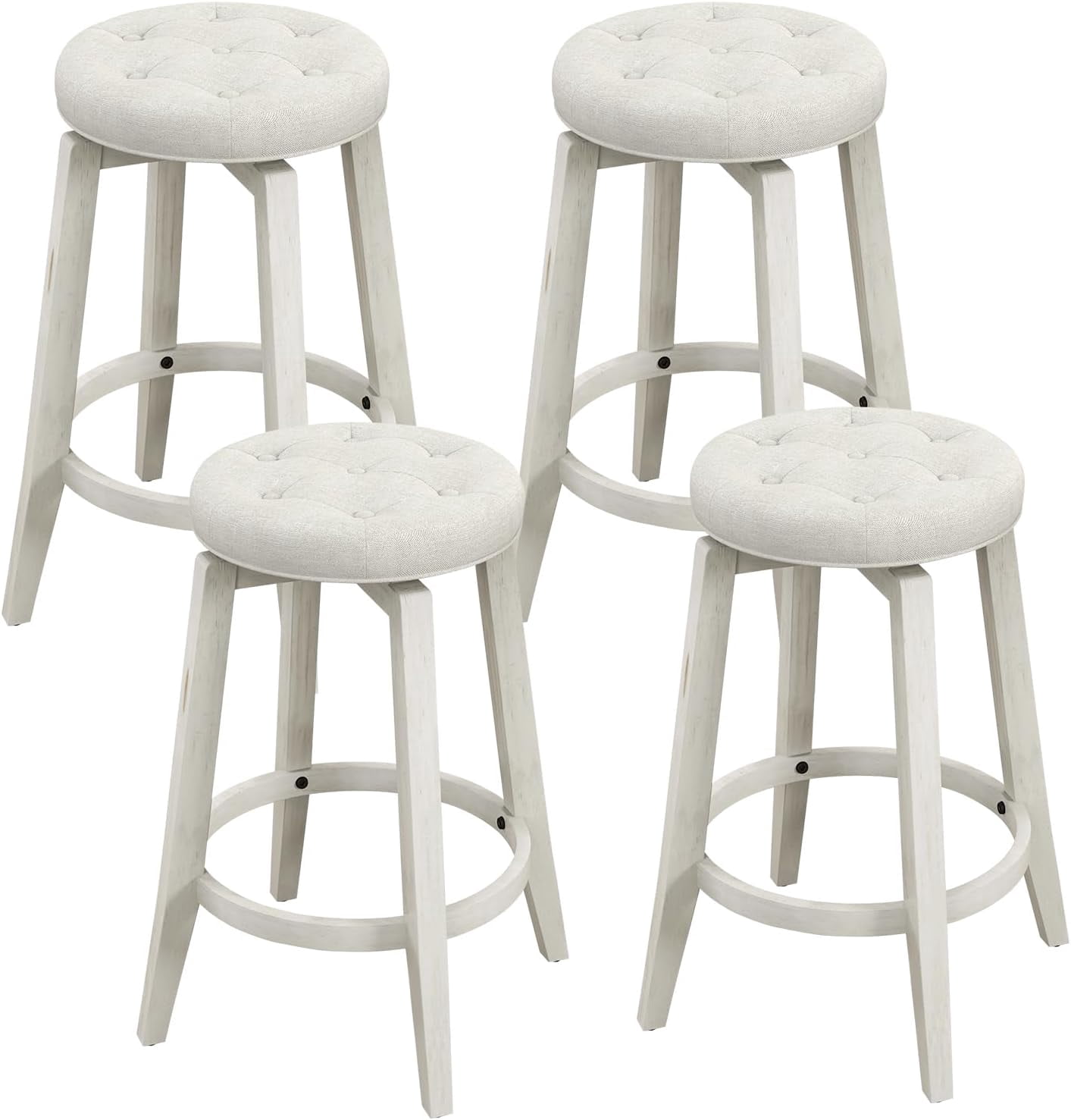 Vipbear Swivel Bar Stools With Back Set Of 2,26 Inch Linen Upholstered Counter Height Bar Stools For Kitchen Island, Round Footrest, Solid Wood Legs