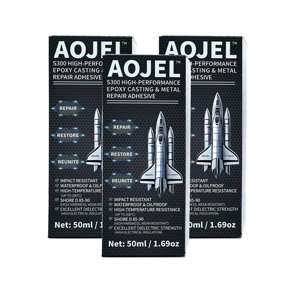 AOJEL 3-Pack Metal Epoxy, 2-Part Structural Repair Adhesive for Metal & Aluminum Repair, Load-Bearing, Waterproof, Heat Resistant to 392°F, Drillable After Cure, Total 5.07 oz
