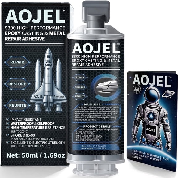 AOJEL S300 Metal Epoxy Adhesive, 2-Part Repair Glue for Metal, Aluminum, Steel, Cast Iron and Pipe, 1.69 oz