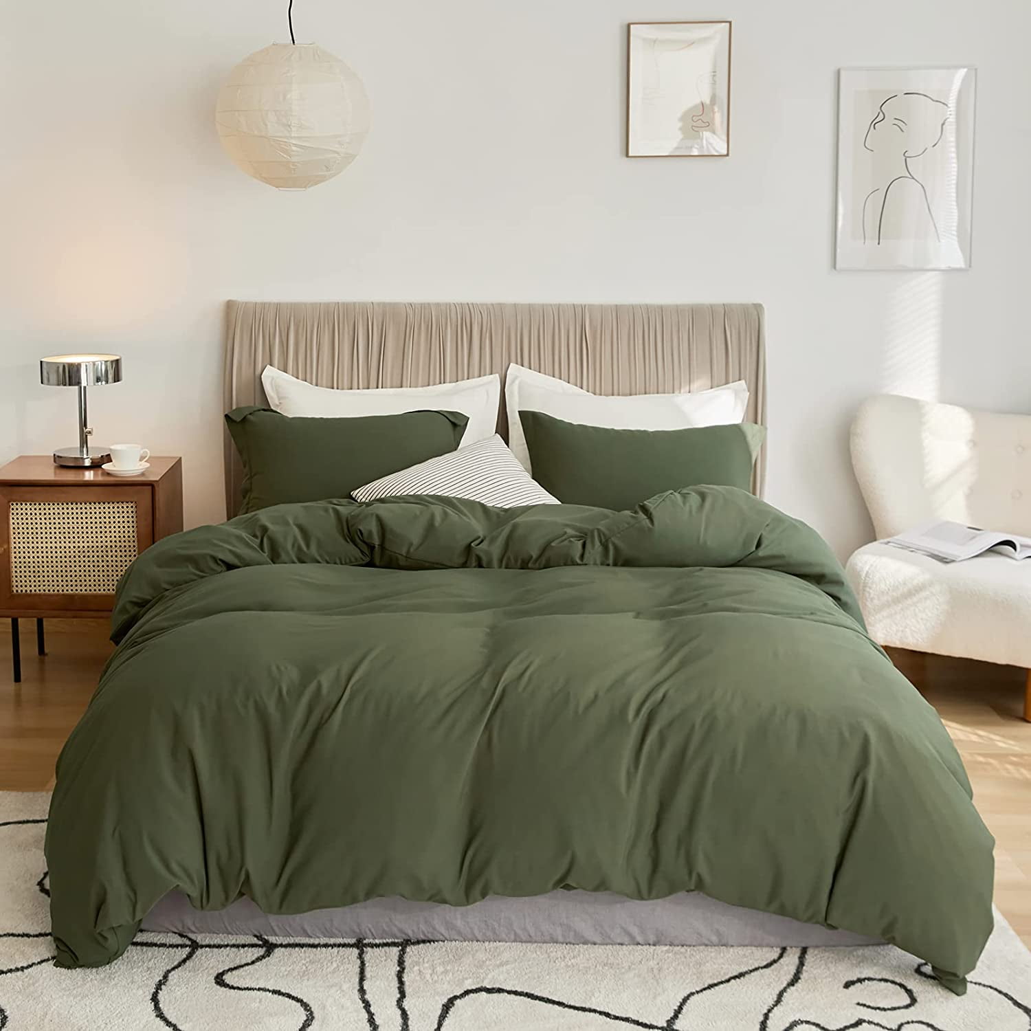 AOJIM King Size Green Duvet Cover Set, 3pc Microfiber Christmas Bedding