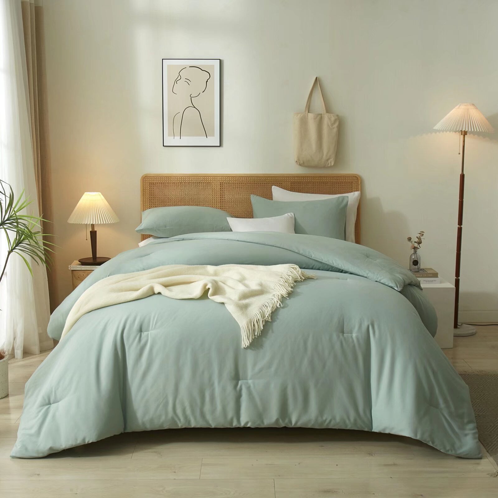 AOJIM King Comforter Set Sage Green Soft Lightweight Bedding Set 3