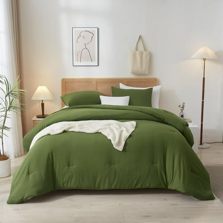 AOJIM Olive Green Comforter Set Full Size, Full Size Duvet