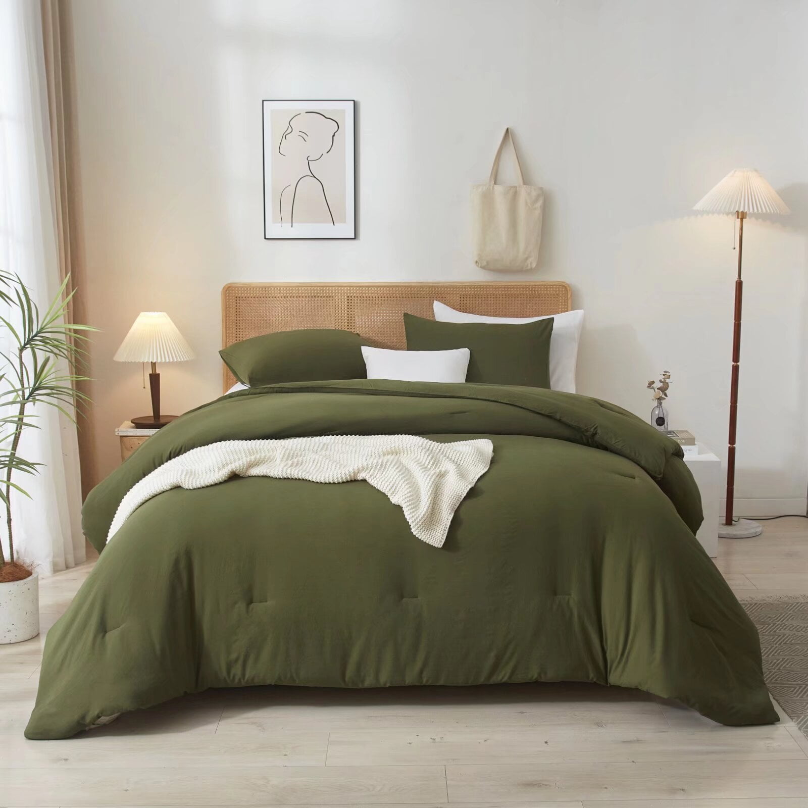 AOJIM Olive Green Comforter Set Queen Size 3 Piece Solid Bedding Set