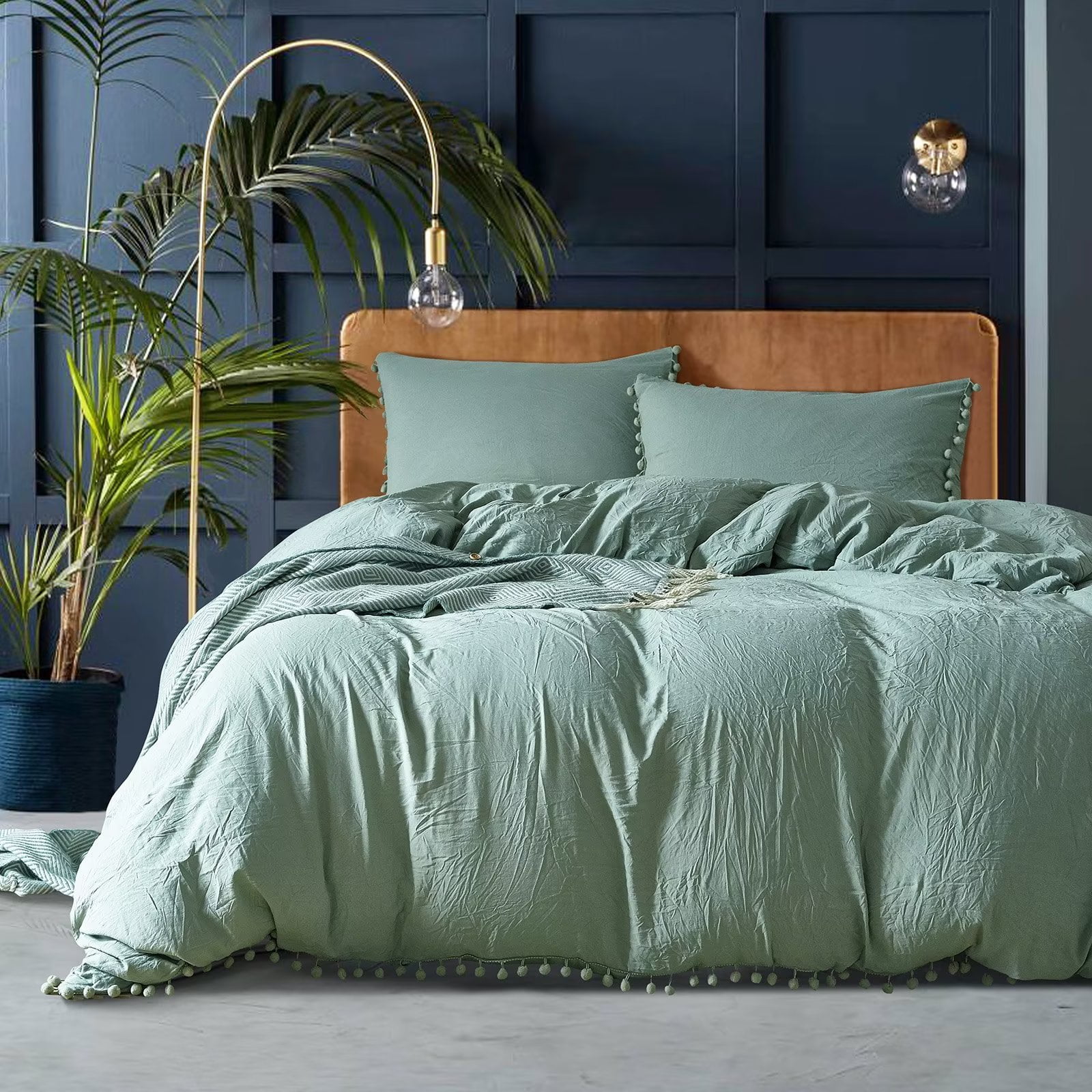 AOJIM Sage Green Queen Duvet Cover 3 Pieces Soft Comforter Cover Sets