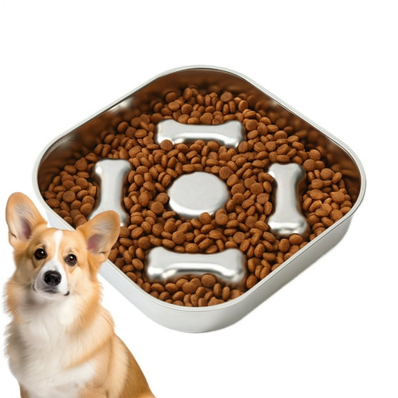 AOKAILA Dog Bowl Slow Feeder Pet Feeding Dish Stainless Steel Anti-Slip Bite-Resistant Slow Feeder for Small Medium Large Dogs Cats Eating Habits Training polite