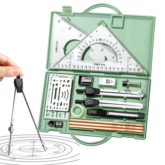 AOKAILA Geometry Kit 16X Math Geometry Kit Drawing Tools with Storage Box Compass Graphic Drafting Supplies for School Students