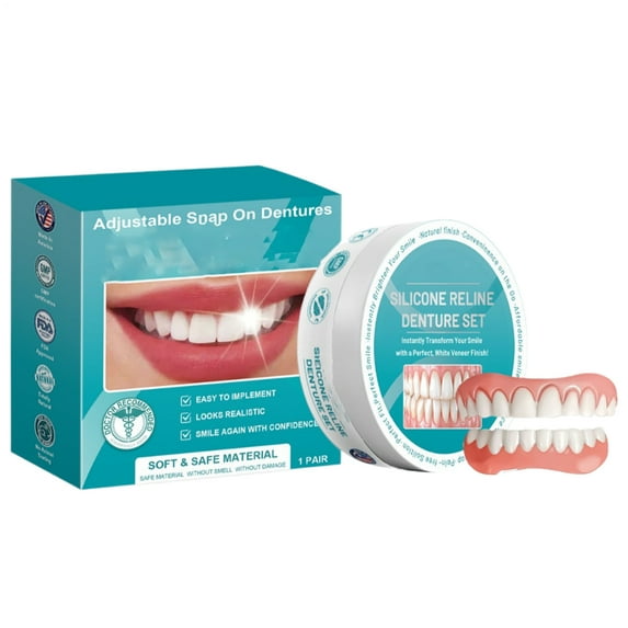 AOKAILA Silicone Denture Set Denture Silicone Reliner Kit Veneers Teeth Liner Nature Comfortable Tooth Repair Snap on for Men Women effectual