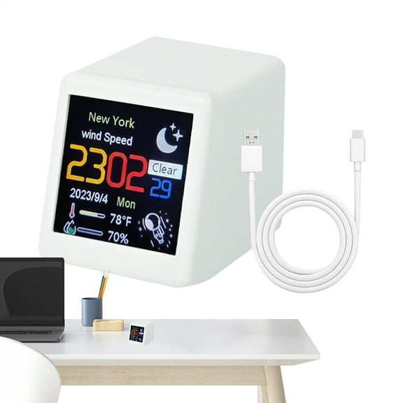 AOKAILA Wireless Weather Station Small Weather Station Clock Rechargeable Home Humidity Monitor Date Time Desktop Smart Control Alarm Portable For Indoor Outdoor thrifty