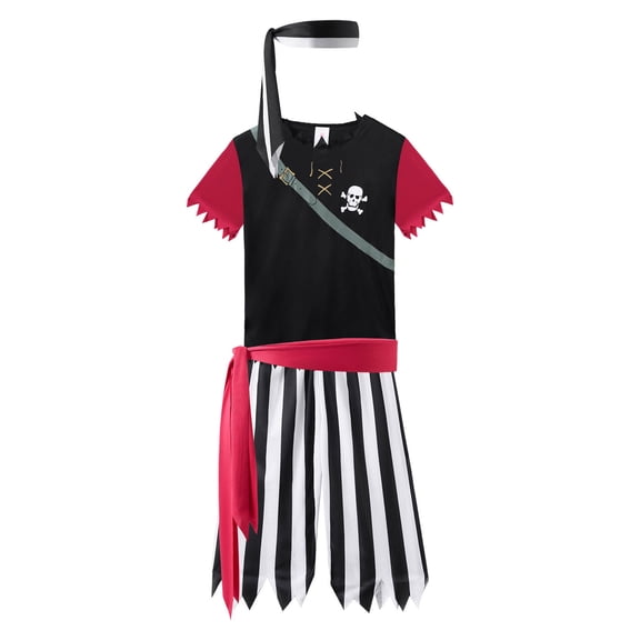 AOKAOK Kids Sea Rover Pirate Cosplay Costume, Dress up Play Set with Headband, Party Favor, 7-8Y