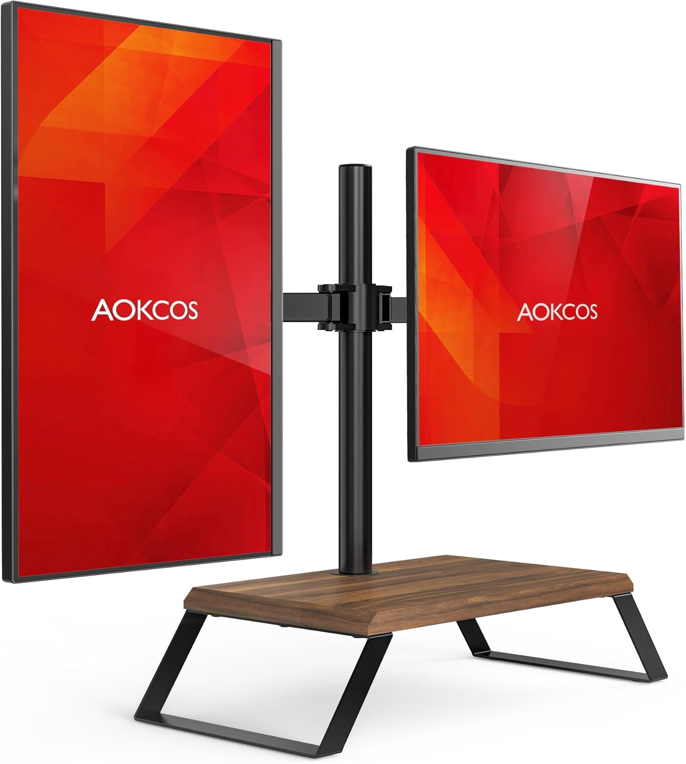AOKCOS Dual Monitor Stand Riser for 12–27 Inch Screens, Black & Walnut