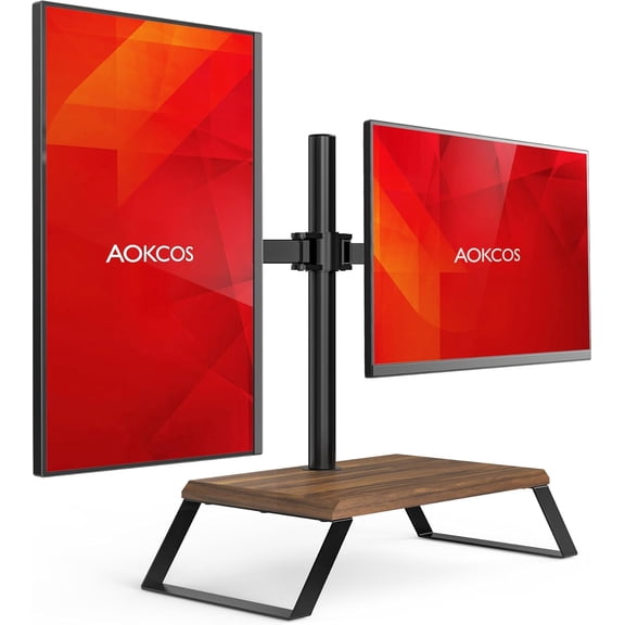 AOKCOS Dual Monitor Stand Riser for 1227 Inch Screens, Black & Walnut