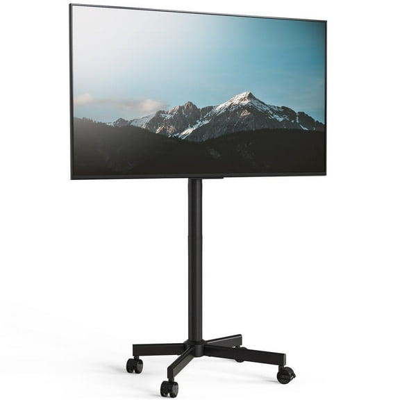 AOKCOS Modern Rolling TV Stand With Wheels Mobile TV Cart for 32 to 65 inch TVs, Black