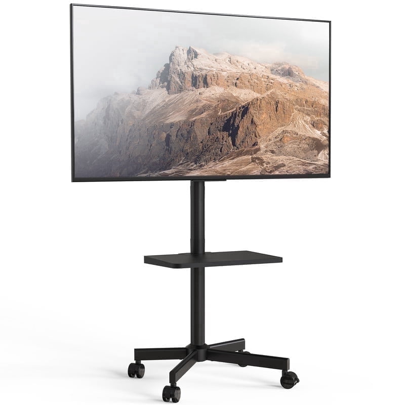 AOKCOS Modern Rolling TV Stand With Wheels Mobile TV Cart for 32 to 65 inch TVs with One Shelf,Black